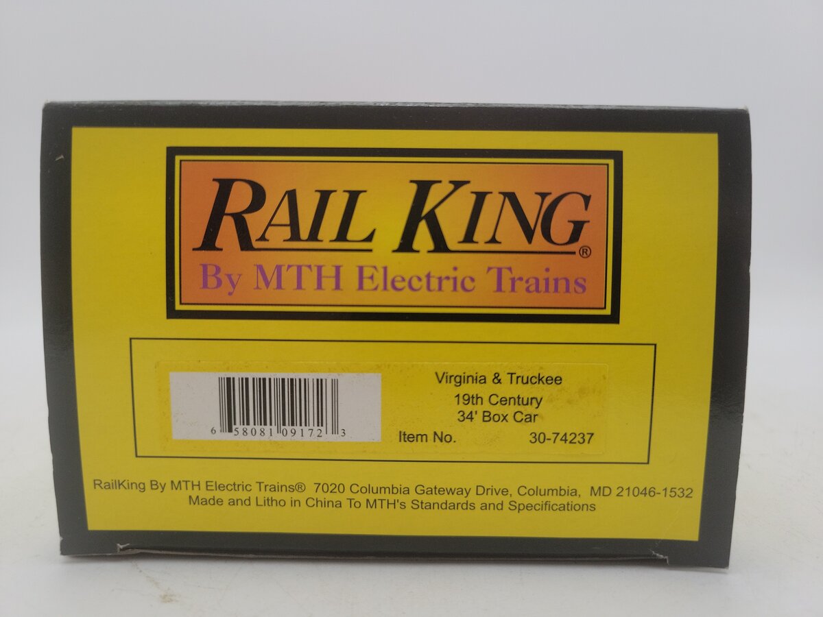 MTH 30-74237 Virginia & Truckee 19th Century 34' Box Car EX/Box