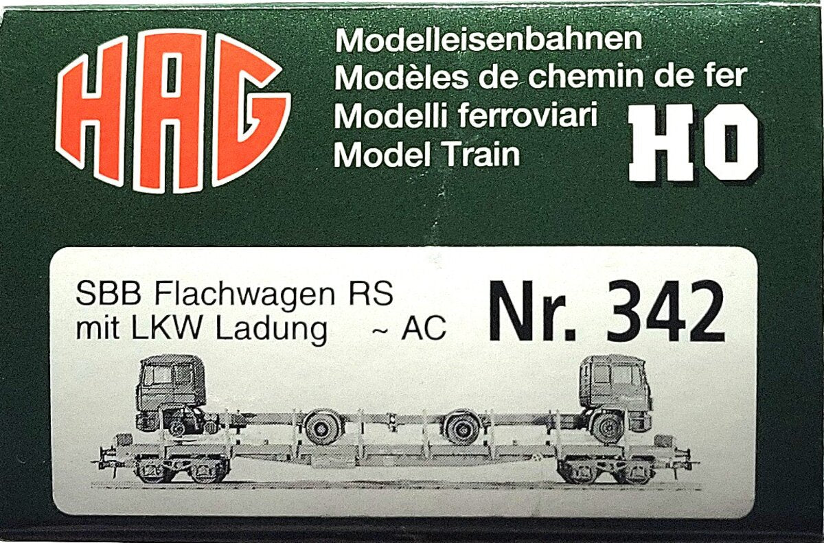 HAG 342-70 016 HO Scale SBB Flatcar w/ 2 Truck Load EX/Box