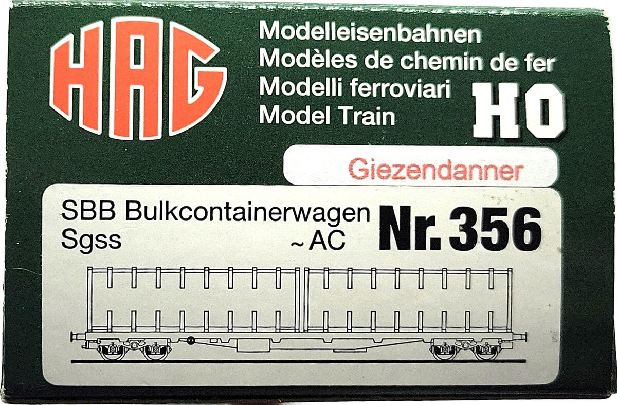 HAG 356-71 010 HO Scale SBB Giezendanner Flat Car Bulk Container Wagon LN/Box