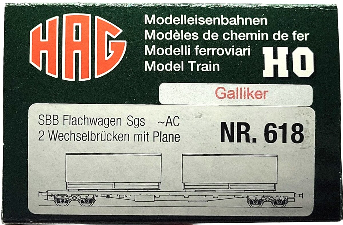 HAG 618-73 012 HO Scale SBB Flatcar w/ 2 Galliker Containers LN/Box