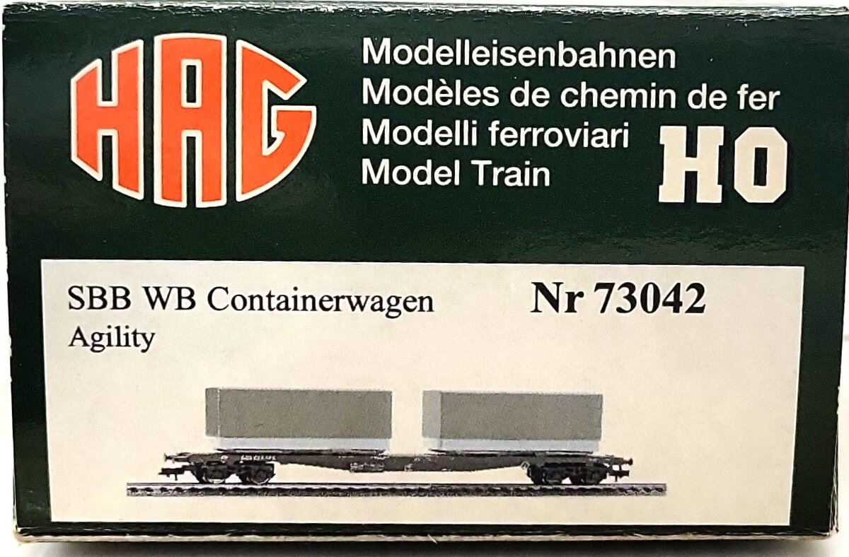 HAG 73 042 HO Scale SBB Flatcar w/ 2 Agility Containers EX/Box
