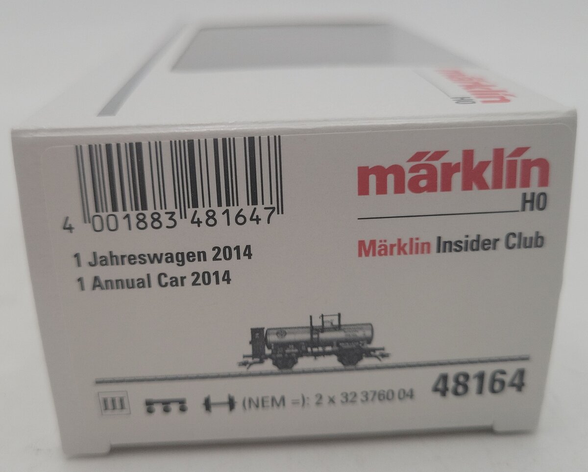 Marklin 48164 HO Deutsche Bahn 2014 Insider 2-Axle Tank Car #564 167 LN/Box