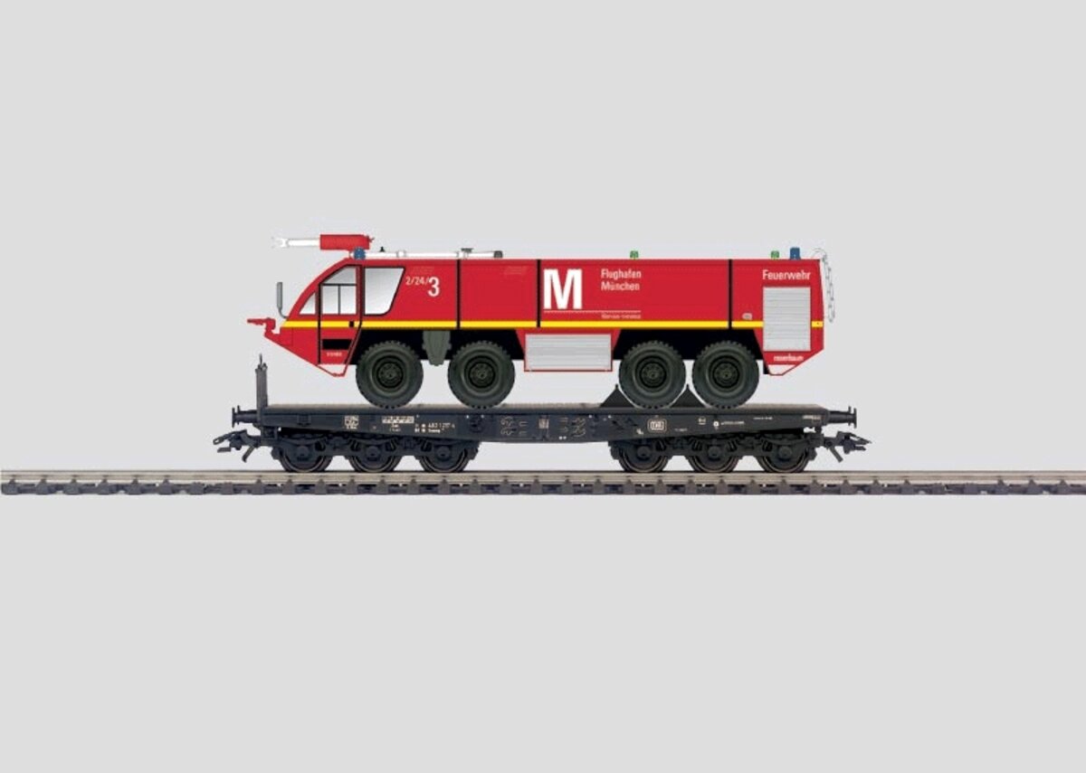 Marklin 48667 HO Scale Flatcar w/Fire Truck LN/Box