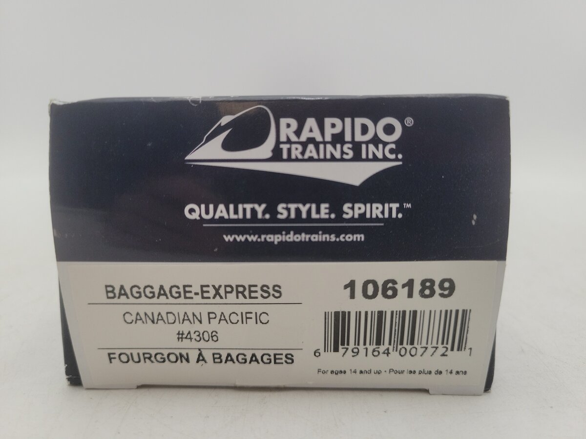 Rapido Trains 106189 HO Canadian Pacific Baggage Express Car #4306 EX/Box