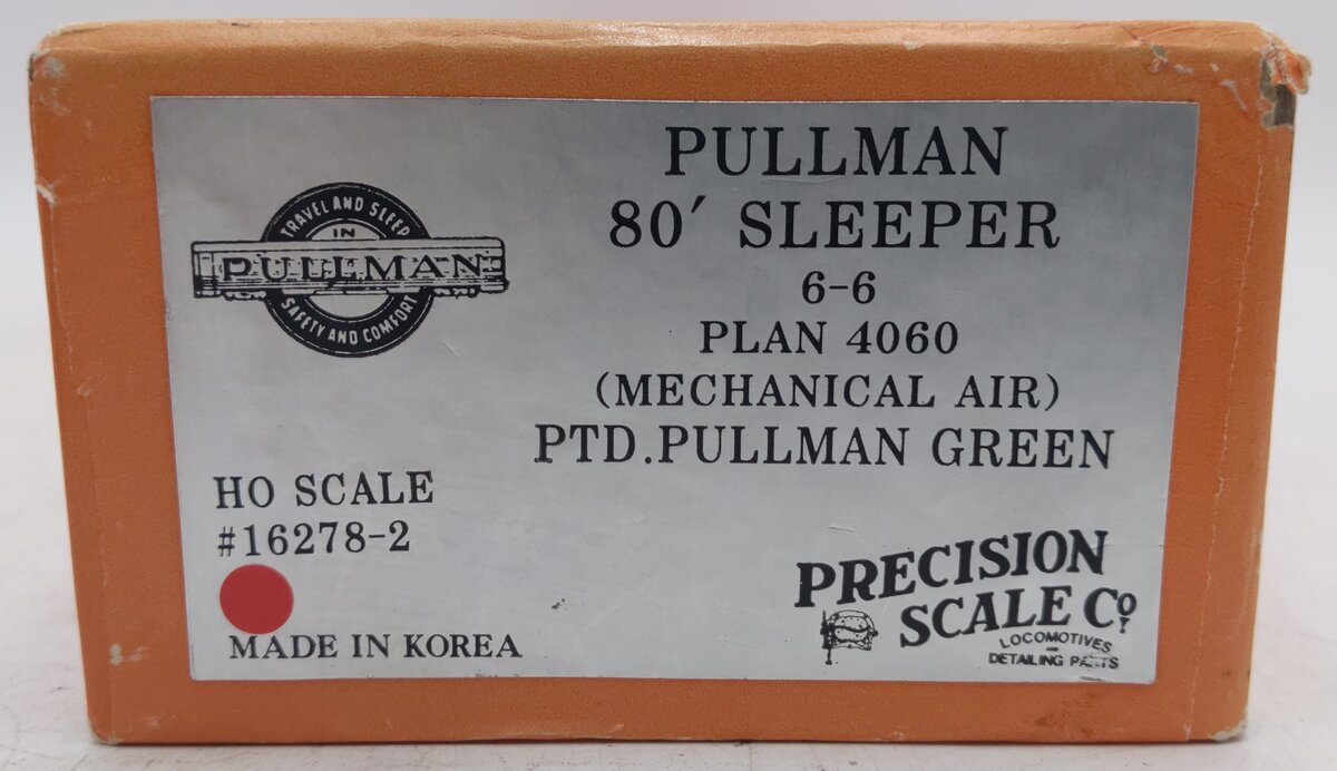 Precision Scale Co. 16278-2 HO Scale BRASS Pullman Green PTD 80' Sleeper Car EX/Box