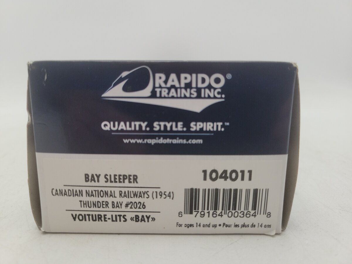 Rapido Trains 104011 HO Canadian National 'Thunder Bay' Sleeper Car #2026 EX/Box