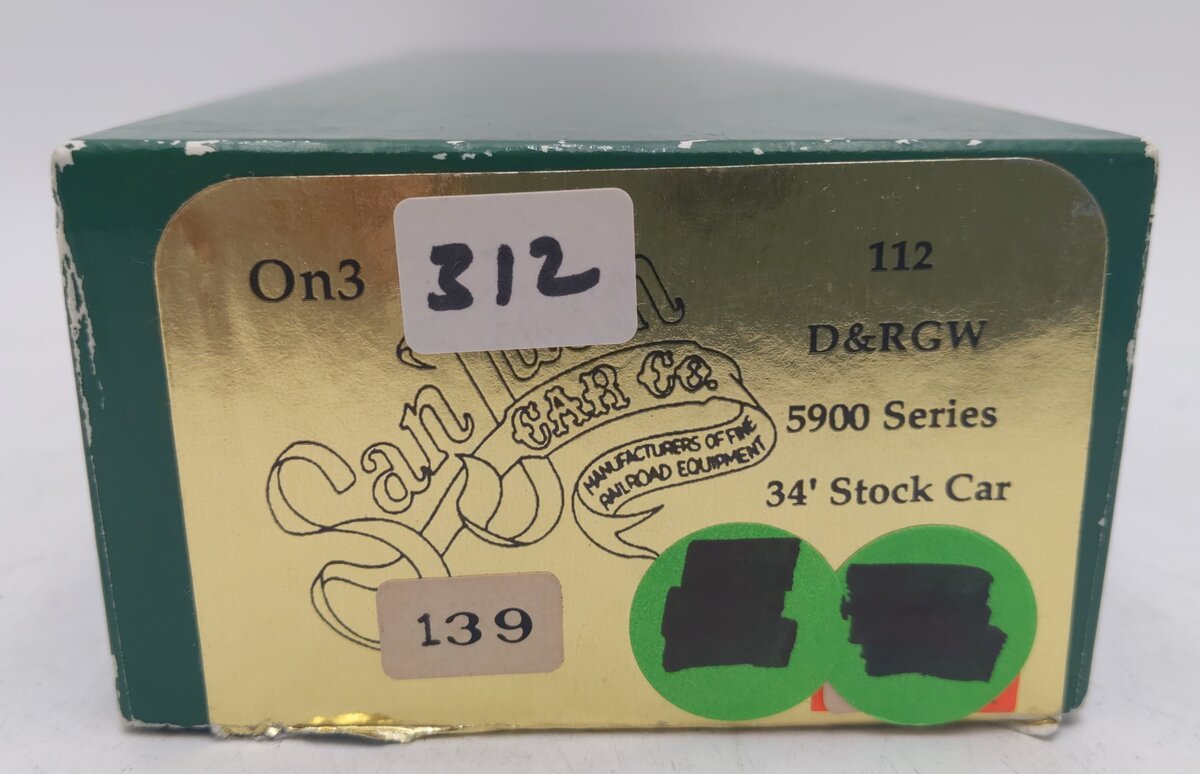 San Juan Car Co 112 On3 Scale D&RGW Rio Grande Railroad 34' Stock Car Kit LN/Box
