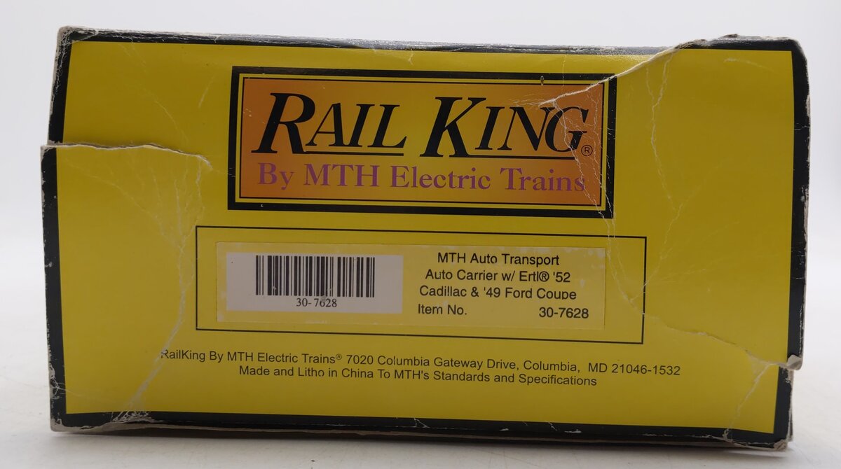 MTH 30-7628 O Gauge Auto Carrier Flatcar with 4 Ertl Cars #4952 VG/Box