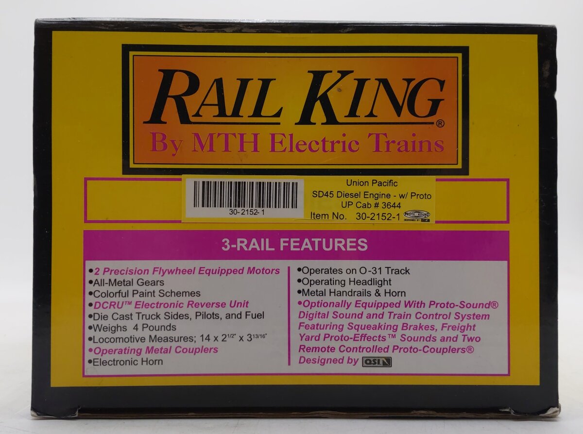 MTH 30-2152-1 O Gauge Union Pacific SD45 Diesel Engine w/PS2 #3644 EX/Box