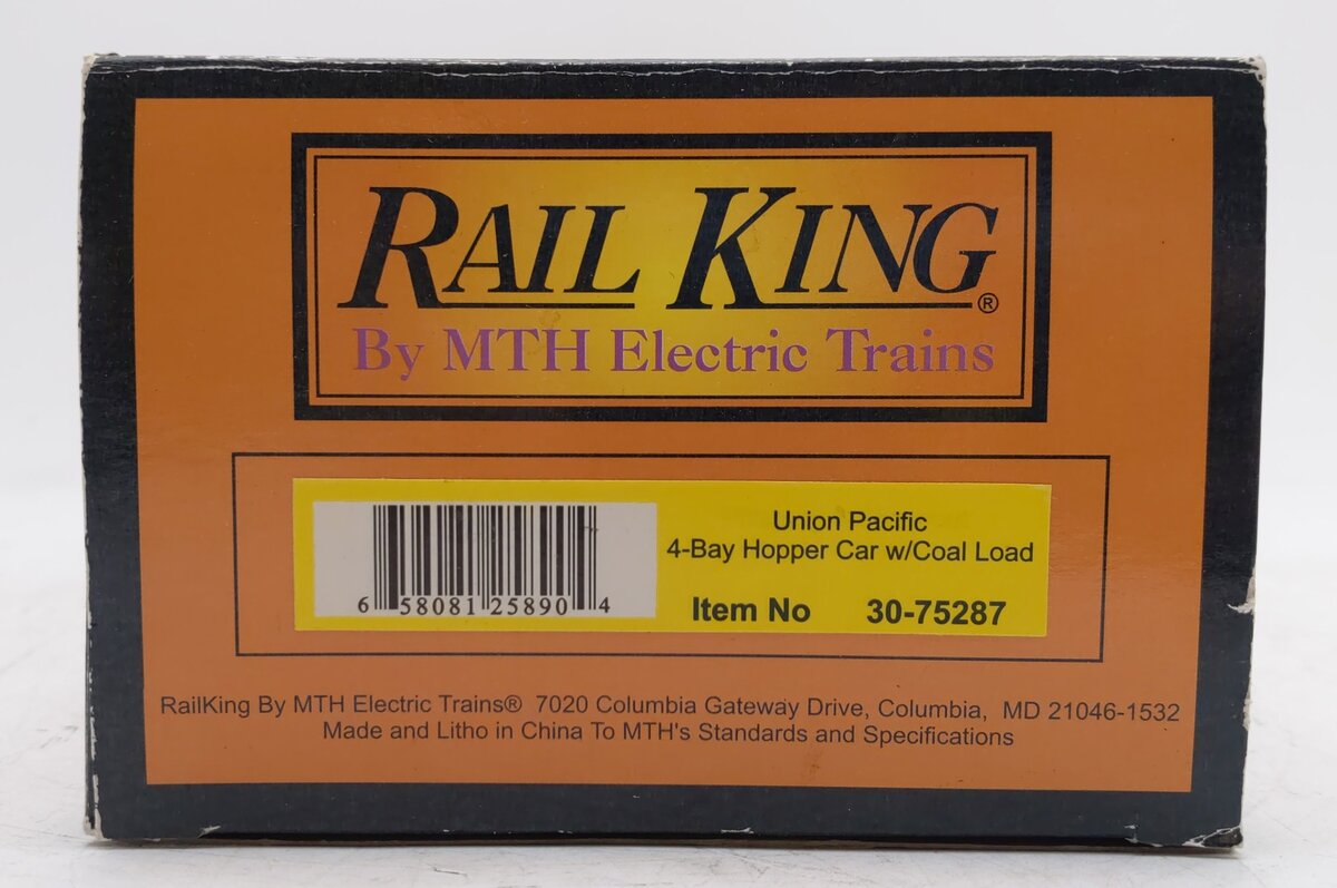 MTH 30-75287 O Gauge Union Pacific 4-Bay Hopper Car w/ Coal Load #37418 VG/Box