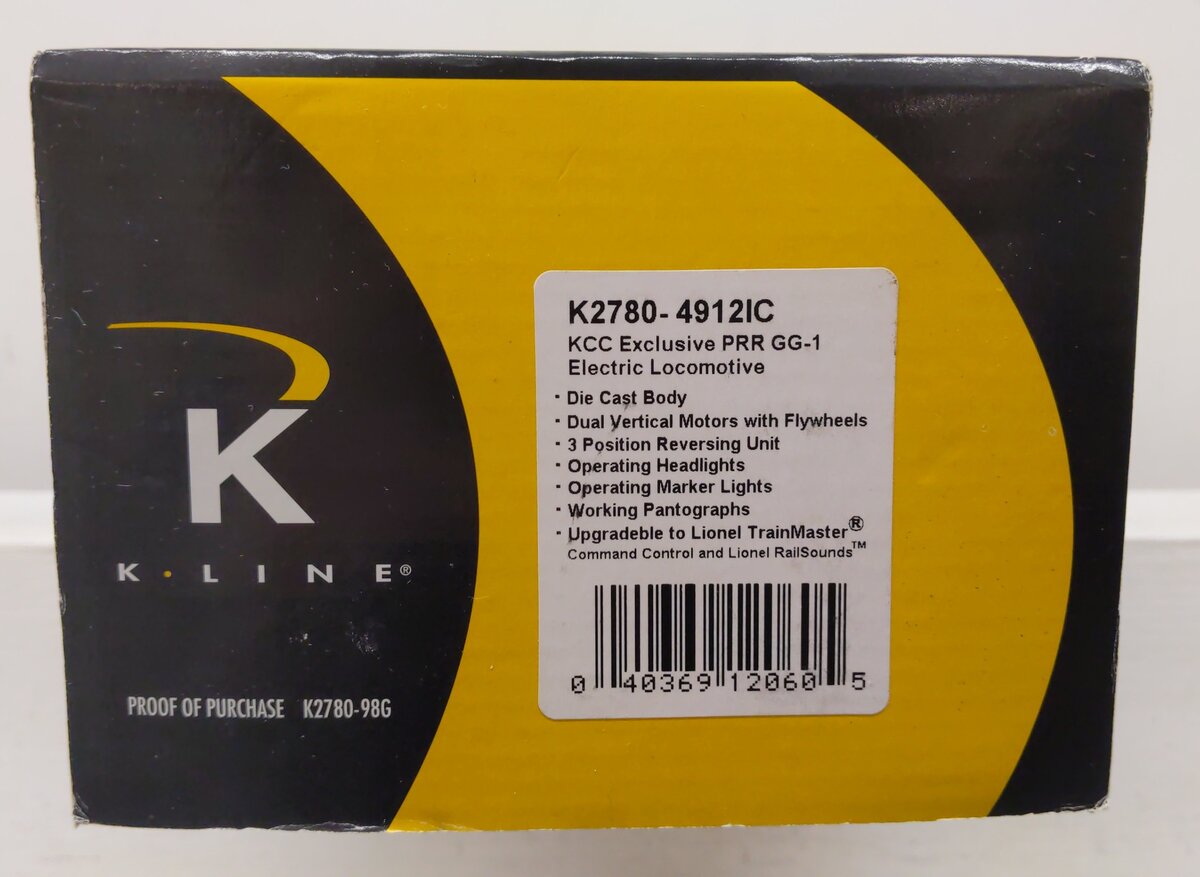 K-Line K2780-4912 O Gauge Pennsylvania GG-1 Electric Locomotive #4912 EX/Box