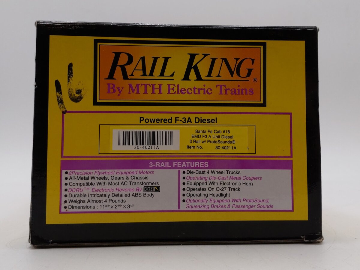 MTH 30-40211A O Gauge Santa Fe EMD F3 A-Unit Diesel Engine #16 w/PS1 EX/Box