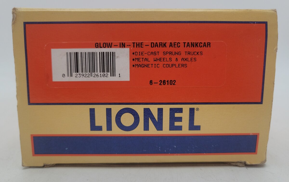 Lionel 6-26102 O Gauge AEC Glow in the Dark Single Dome Tank Car LN/Box
