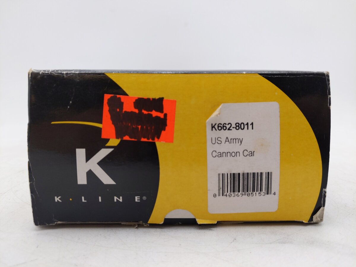 K-Line K662-8011 O Gauge DODX Depressed Center Flatcar w/Cannon EX/Box