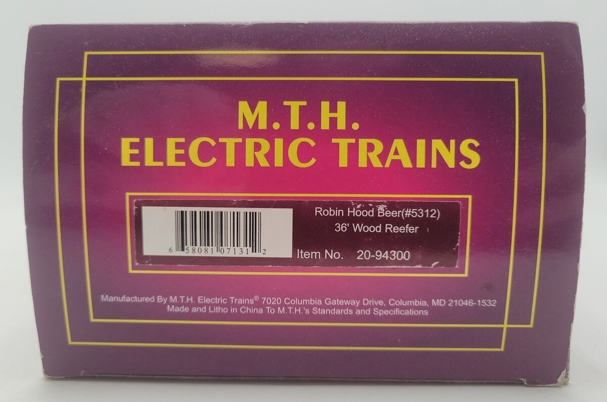 MTH 20-94300 O Gauge Robin Hood Beer Reefer Car #5312 LN/Box