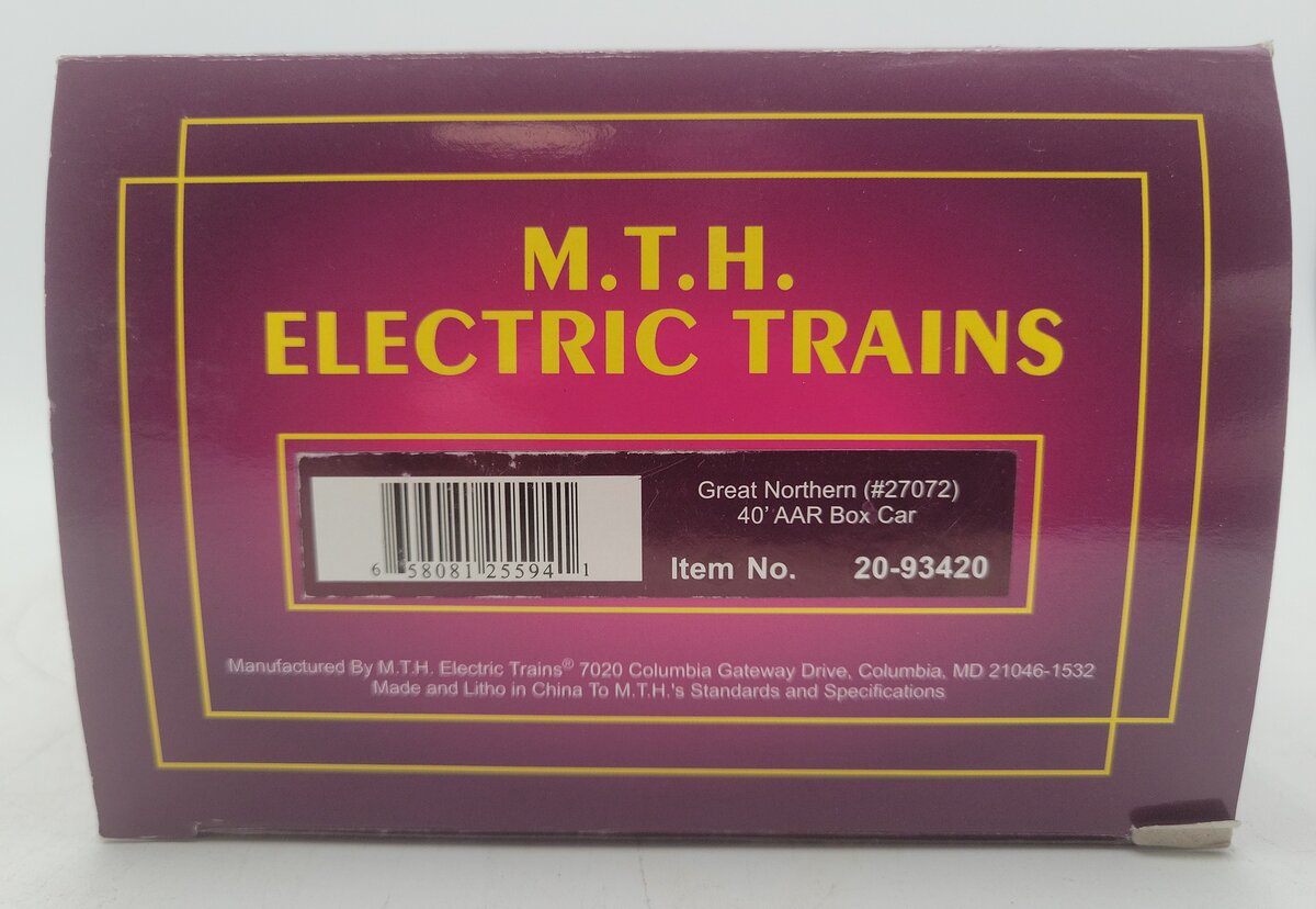 MTH 20-93420 O Great Northern 40’ AAR Box Car V2 #27072 EX/Box