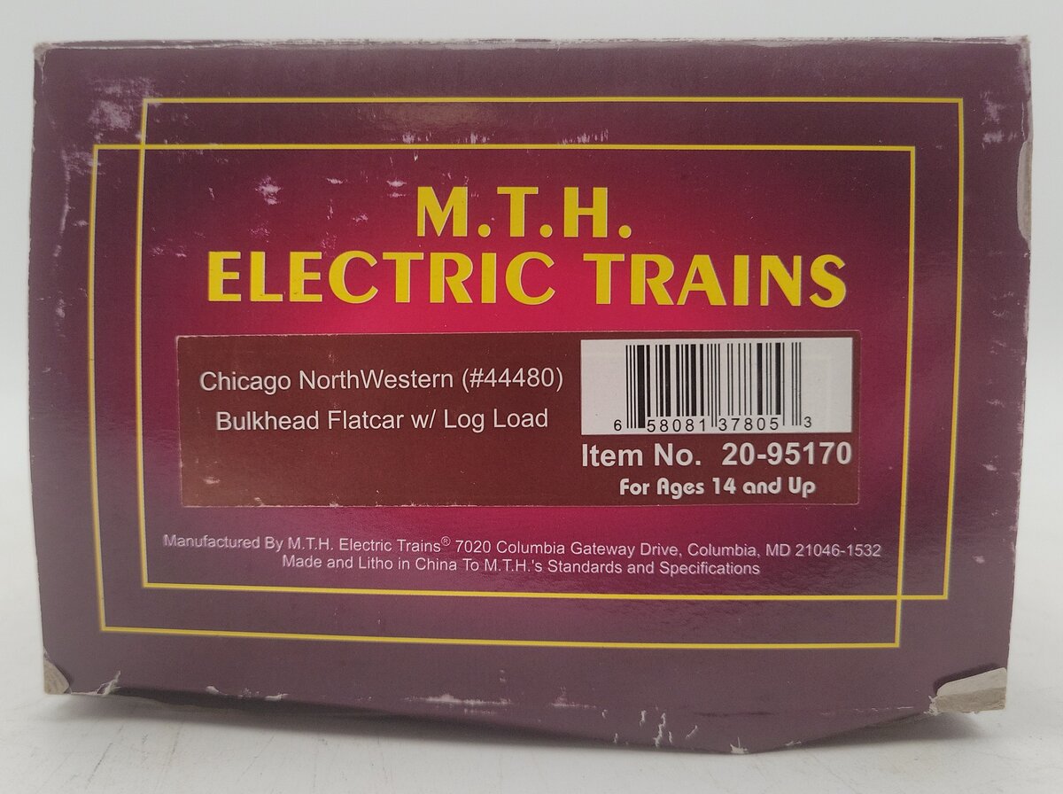 MTH 20-95170 O Chicago NorthWestern Flat Car - w/Bulkheads & Log Load EX/Box