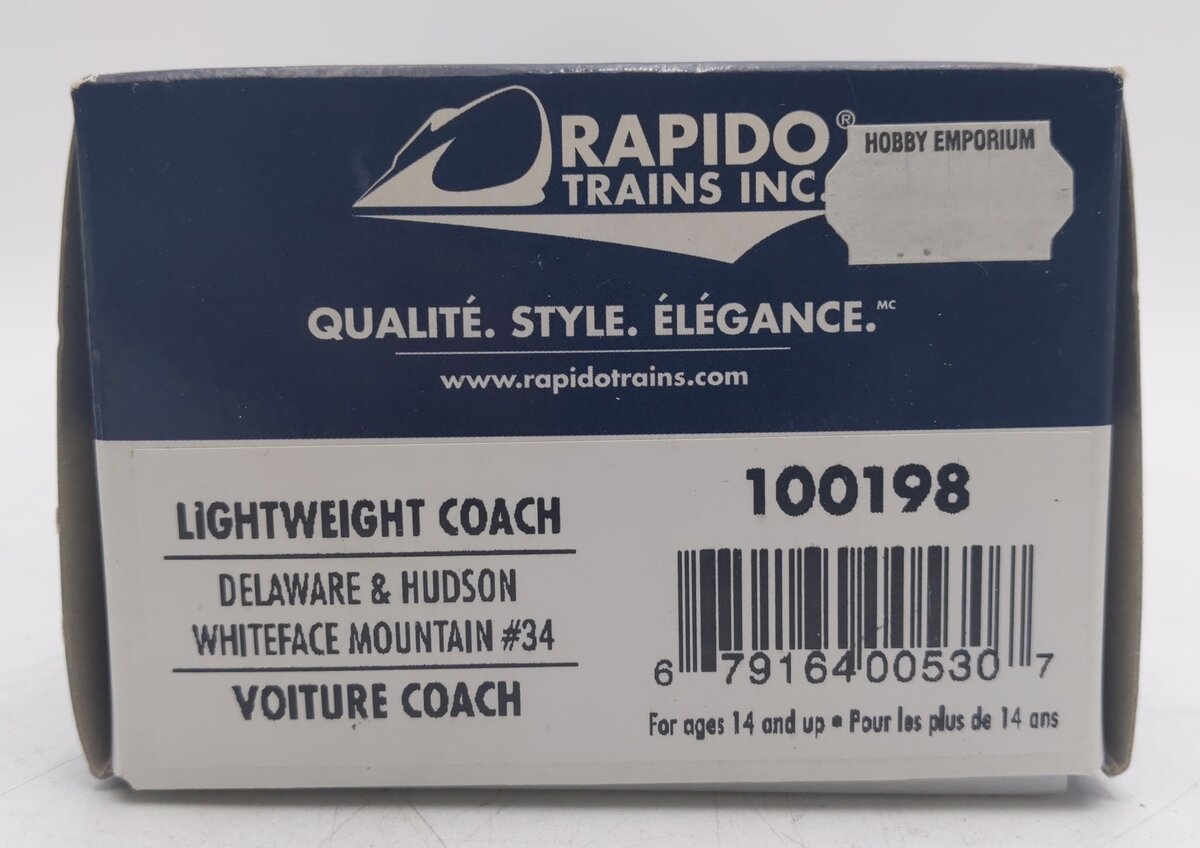 Rapido Trains 100198 Delaware & Hudson Whiteface Mountain Passenger Car #34 VG/Box