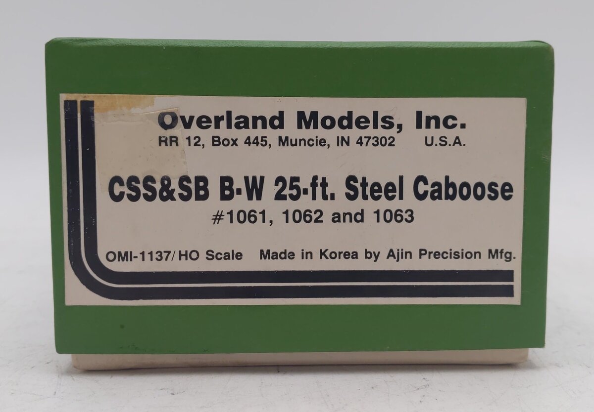 Overland OMI-1137 HO Scale Brass CSS&SB B-W 25ft Steel Caboose LN/Box