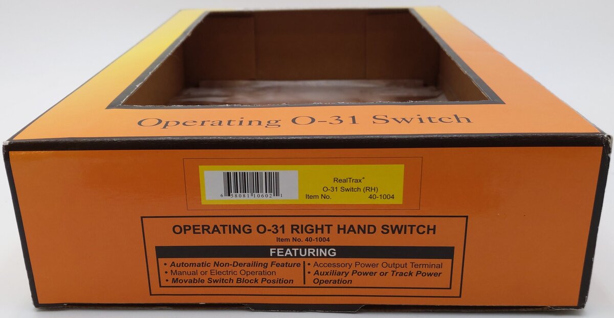 MTH 40-1004 O 31 RealTrax Nickel Silver Right Hand Remote Switch Turnout EX/Box