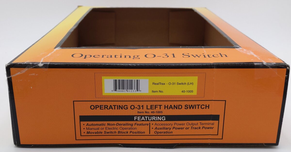 MTH 40-1005 O31 RealTrax Nickel Silver Left Hand Remote Switch Turnout EX/Box