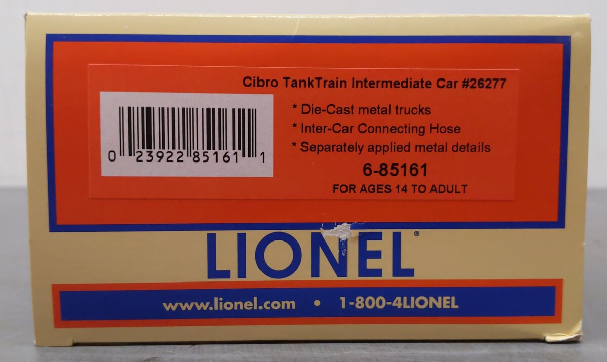 Lionel 6-85161 O Cibro Tank Train Car Black #26277 EX/Box