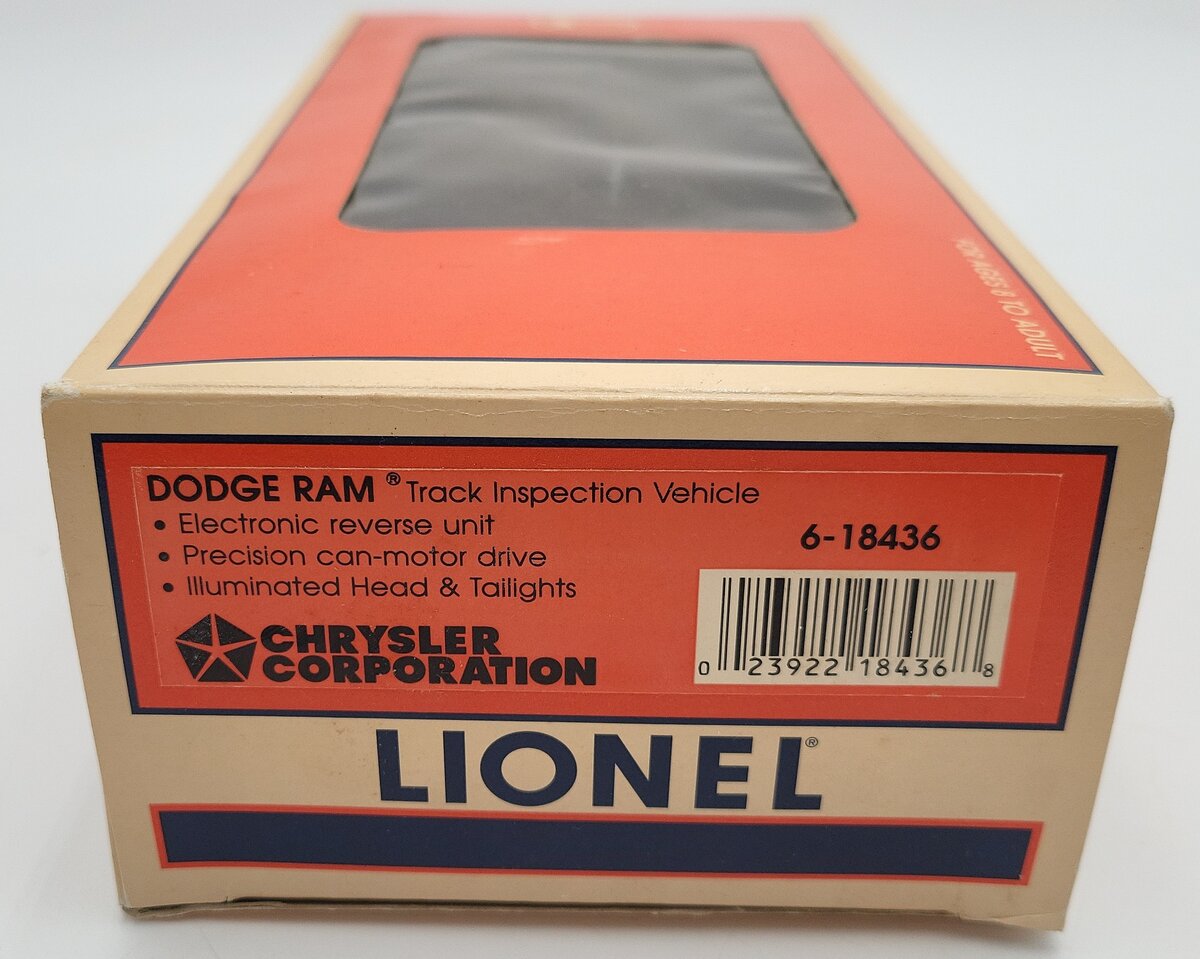 Lionel 6-18436 O Gauge New York Central Dodge Ram Track Inspection Truck EX/Box