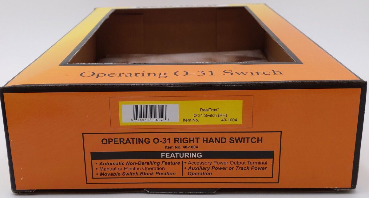 MTH 40-1004 O 31 RealTrax Nickel Silver Right Hand Remote Switch Turnout VG/Box