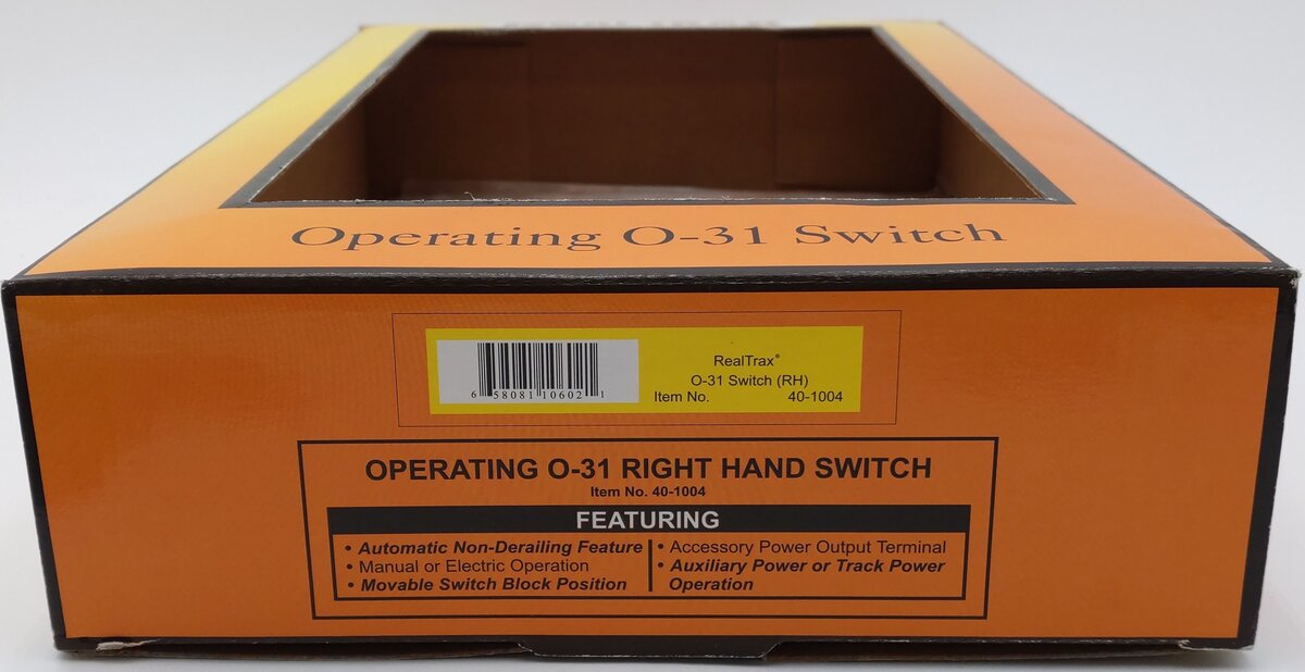 MTH 40-1004 O 31 RealTrax Nickel Silver Right Hand Remote Switch Turnout EX/Box