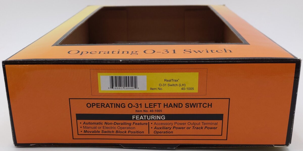 MTH 40-1005 O31 RealTrax Nickel Silver Left Hand Remote Switch Turnout EX/Box