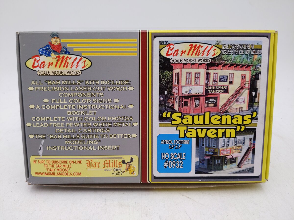 Bar Mills 0932 HO Scale Saulenas Tavern Laser Cut Wood Building Crafstman Kit EX/Box
