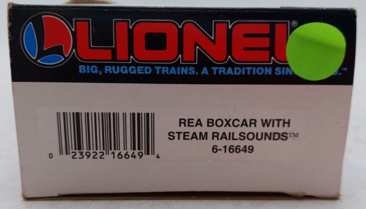 Lionel 6-16649 O Gauge REA Boxcar #16649 with Steam Railsounds/Box