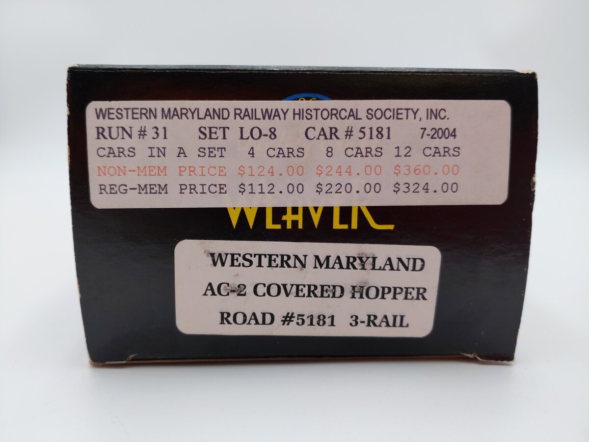 Weaver O Scale Western Maryland "WMRHS' AC-2 Covered Hopper #5181 (2-Rail) EX/Box