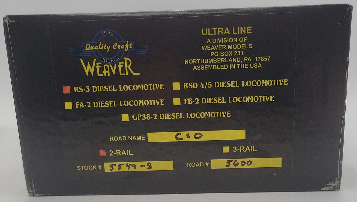 Weaver 5549-S O Scale 2-rail Chesapeake & Ohio Diesel Locomotive #5600 EX/Box