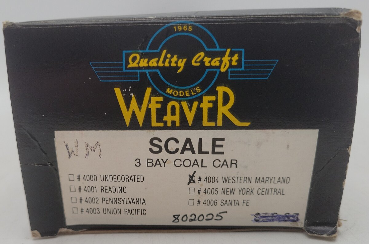 Weaver 4004 Western Maryland 3-Bay 2-Rail Hopper Car #802025 EX/Box