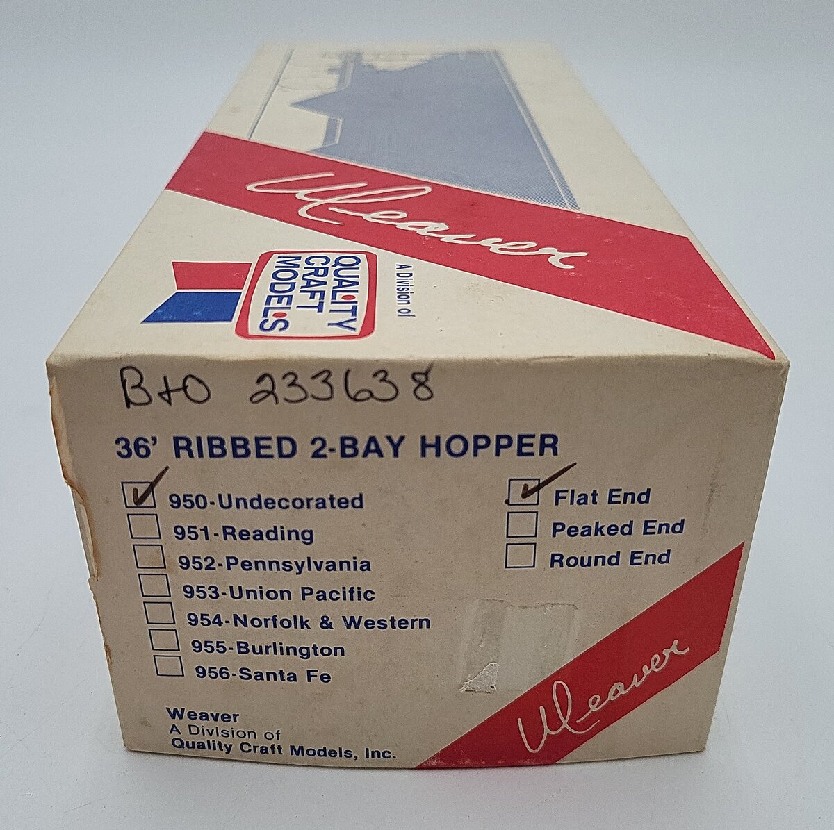 Weaver 950 O Scale Baltimore and Ohio Hopper Car #233638 (2-Rail) LN/Box