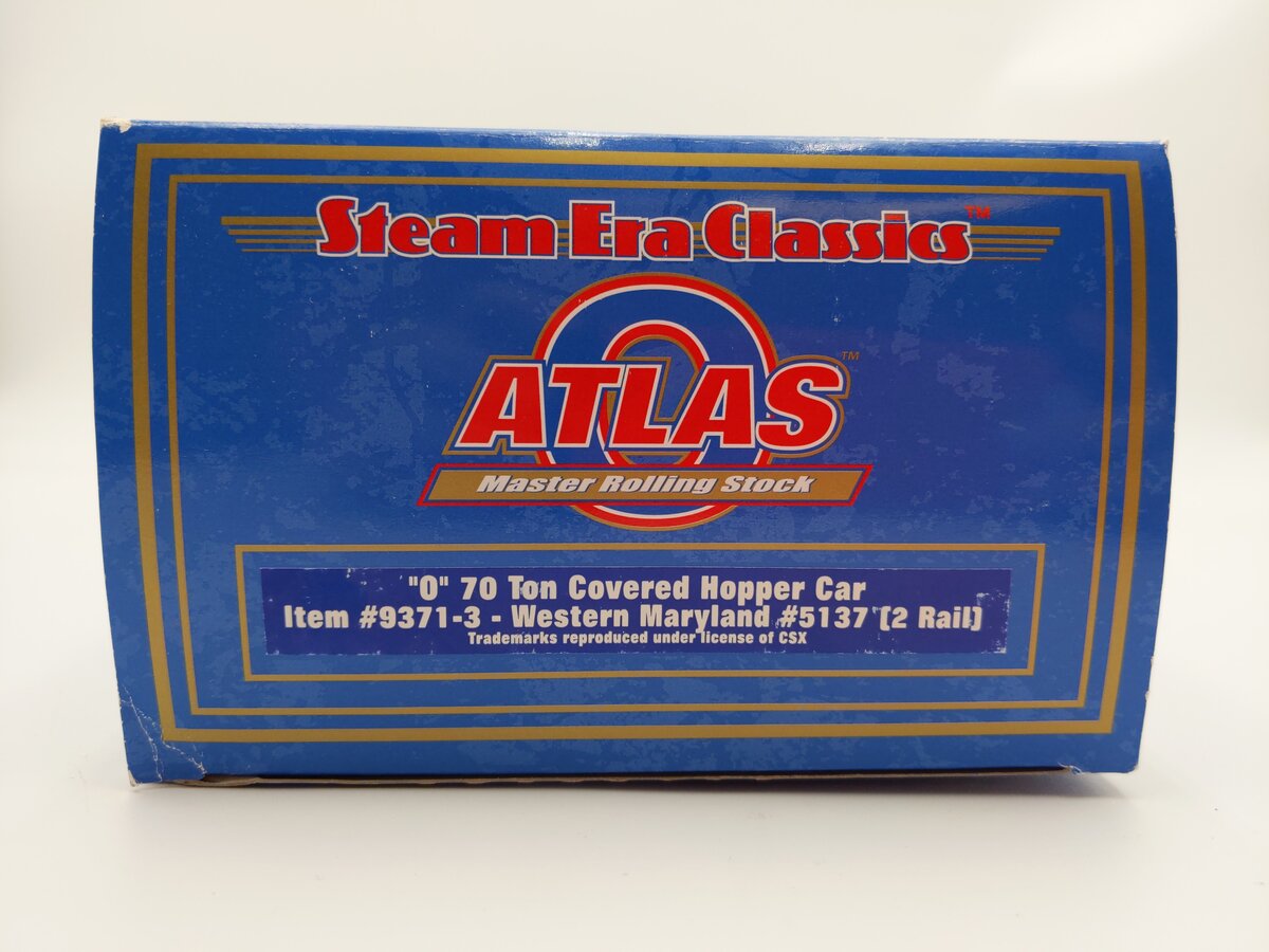 Atlas 9371-3 O Scale Western Maryland 70-Ton Covered Hopper #5137 - 2 Rail EX/Box