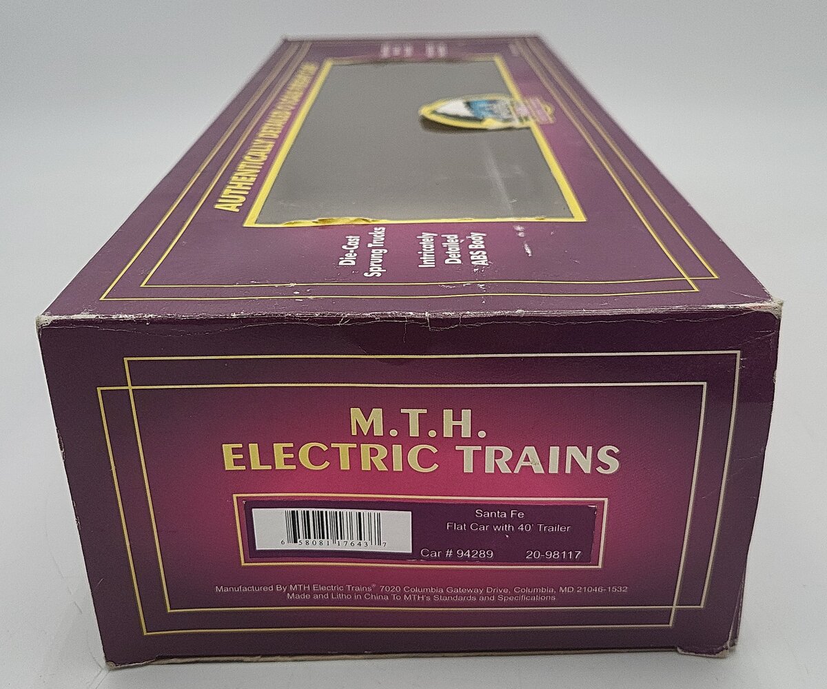 MTH 20-98117 O Santa Fe Flatcar With Trailer #94289 2-Rail LN/Box