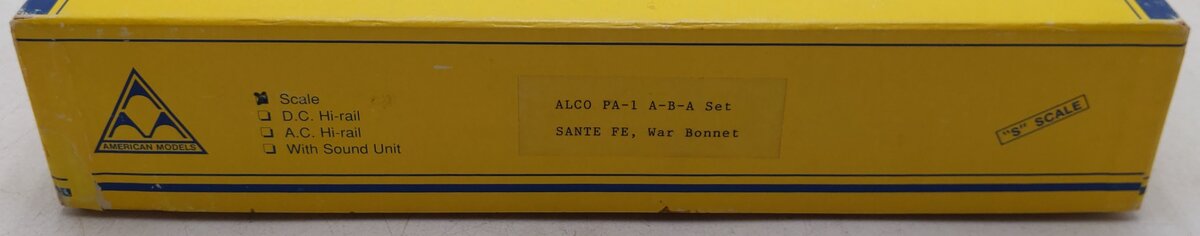 American Models 53 S Scale Santa Fe Alco PA-1 A-B-A War Bonnet Set EX/Box