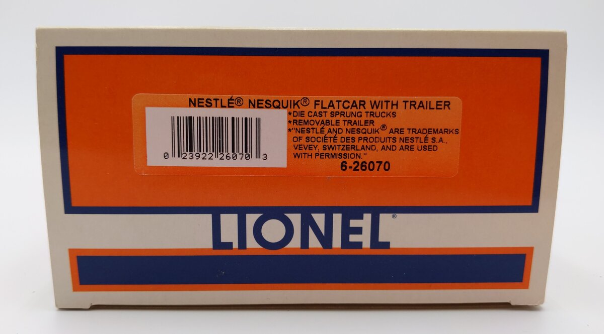 Lionel 6-26070 O Gauge Nestle Nesquik Flatcar w/ Trailer EX/Box