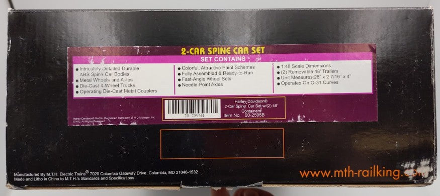 MTH 20-2595B O Gauge Harley-Davidson 2 Car Spine Car Set with 2 48' Containers EX/Box
