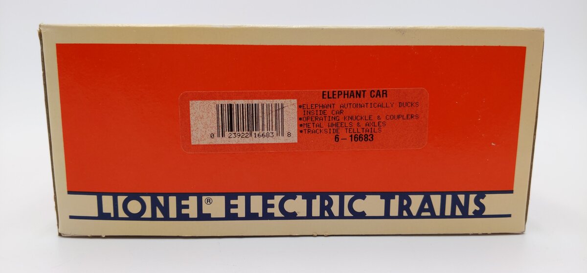 Lionel 6-16683 O Gauge Los Angeles Zoo Operating Elephant Car NIB
