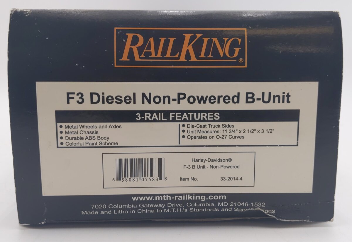 MTH 33-2014-4 Harley Davidson F3 B-Unit Non-Powered Diesel Engine EX/Box