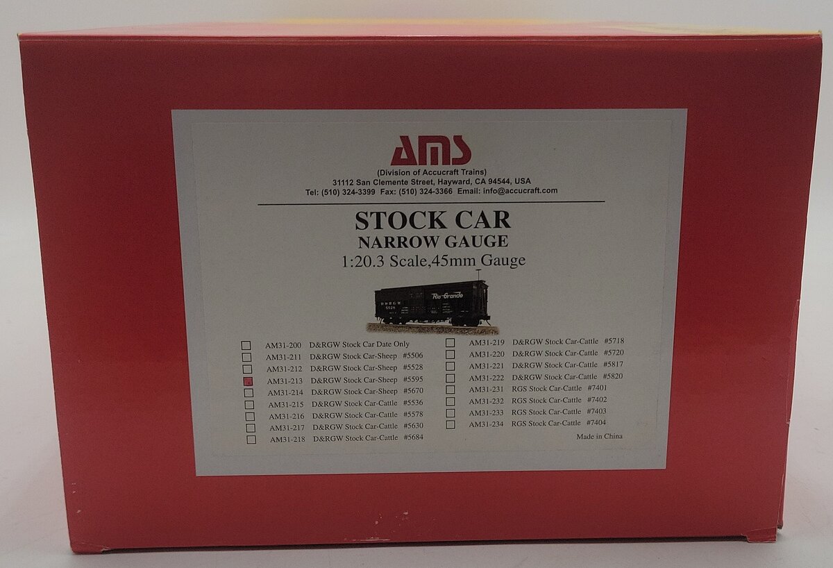 AMS AM31-213 G Scale D&RG Stock Car #5595 EX/Box