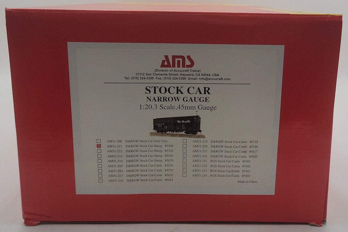 AMS 31-211 G Scale D&RGW Stock Car #5506 EX/Box