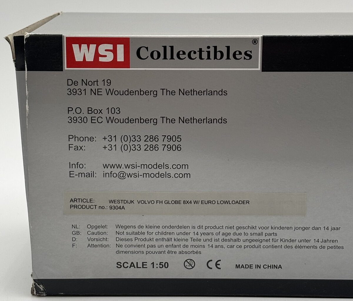 WSI 9304A 1:50 Westdijk Volvo FH Globe 8x4 w/Euro Lowloader LN/Box