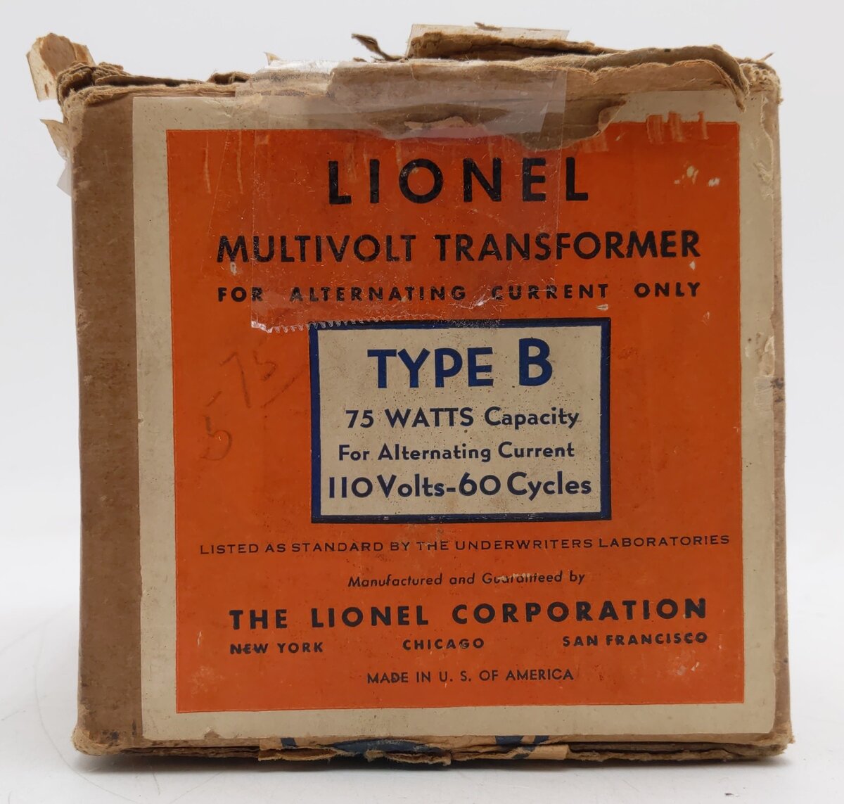 Lionel B Vintage O Prewar 75-Watt Multivolt Transformer VG/Box