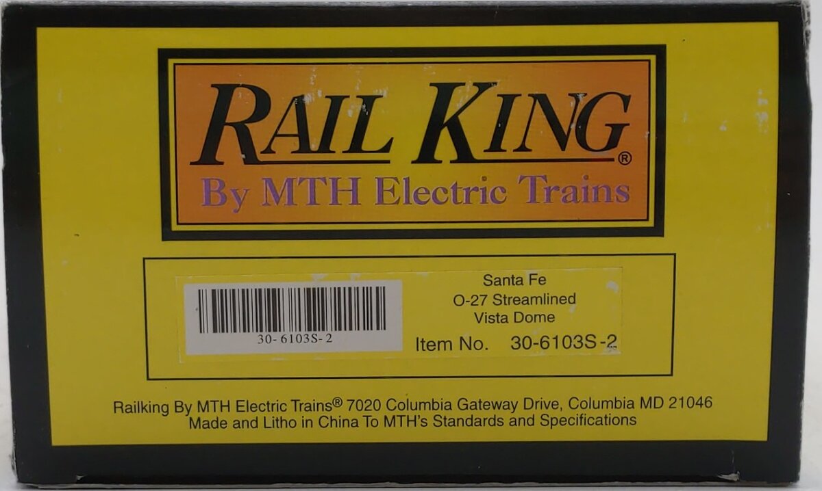 MTH 30-6103S-2 O Gauge Santa Fe O-27 Streamlined Vista Dome Car #502 LN/Box