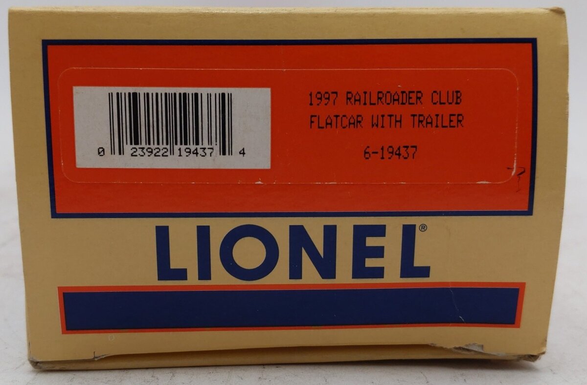 Lionel 6-19437 O Gauge Lionel Rail Roader Club Flatcar w/Inside Track Trailer EX/Box