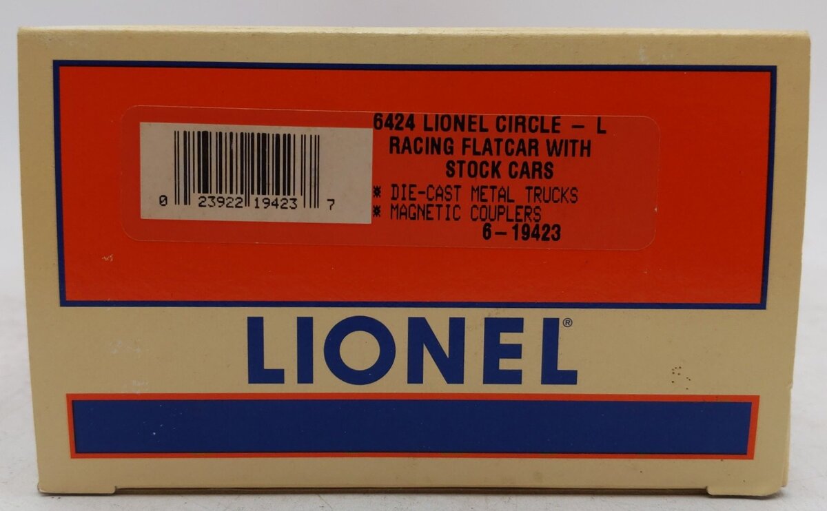 Lionel 6-19423 O Gauge Lionel Circle-L Racing Flatcar with Stock Car Load #6424 EX/Box